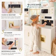 Tiny Land Wooden Play Kitchen for Kids, Modern Toy Kitchen Set with Ice Maker, Coffee Maker, Microwave, Storage & Sink, Pretend Play Kitchen Gift for Boys Girls Ages 3+