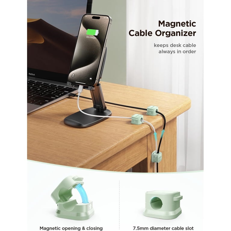 Magnetic Cable Clips 6 Pack - Under Desk Cord Holder, Adjustable Adhesive Wire Organizer