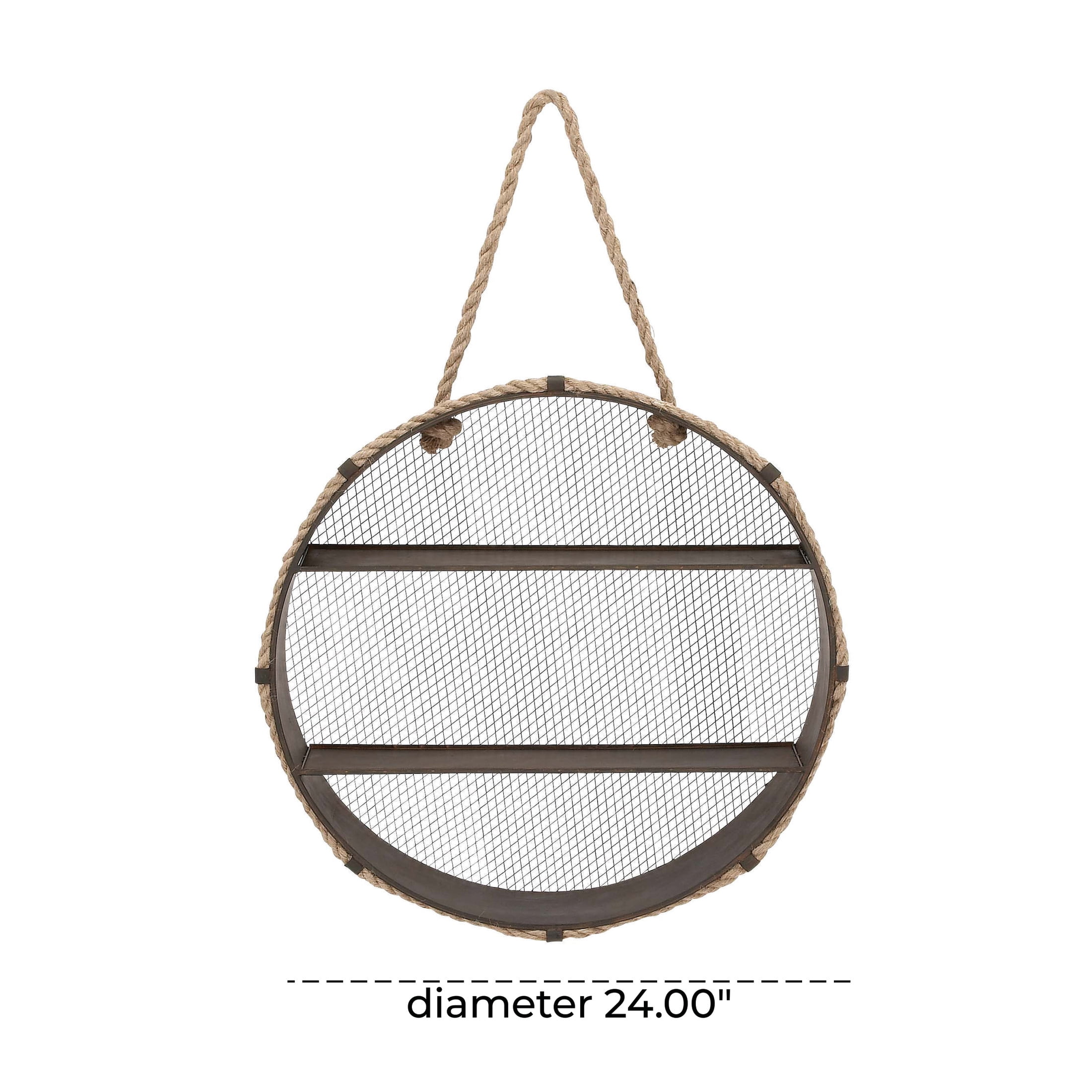 DecMode 24" x 6" Round 2-Tier Black Wall Shelf with Hanging Rope