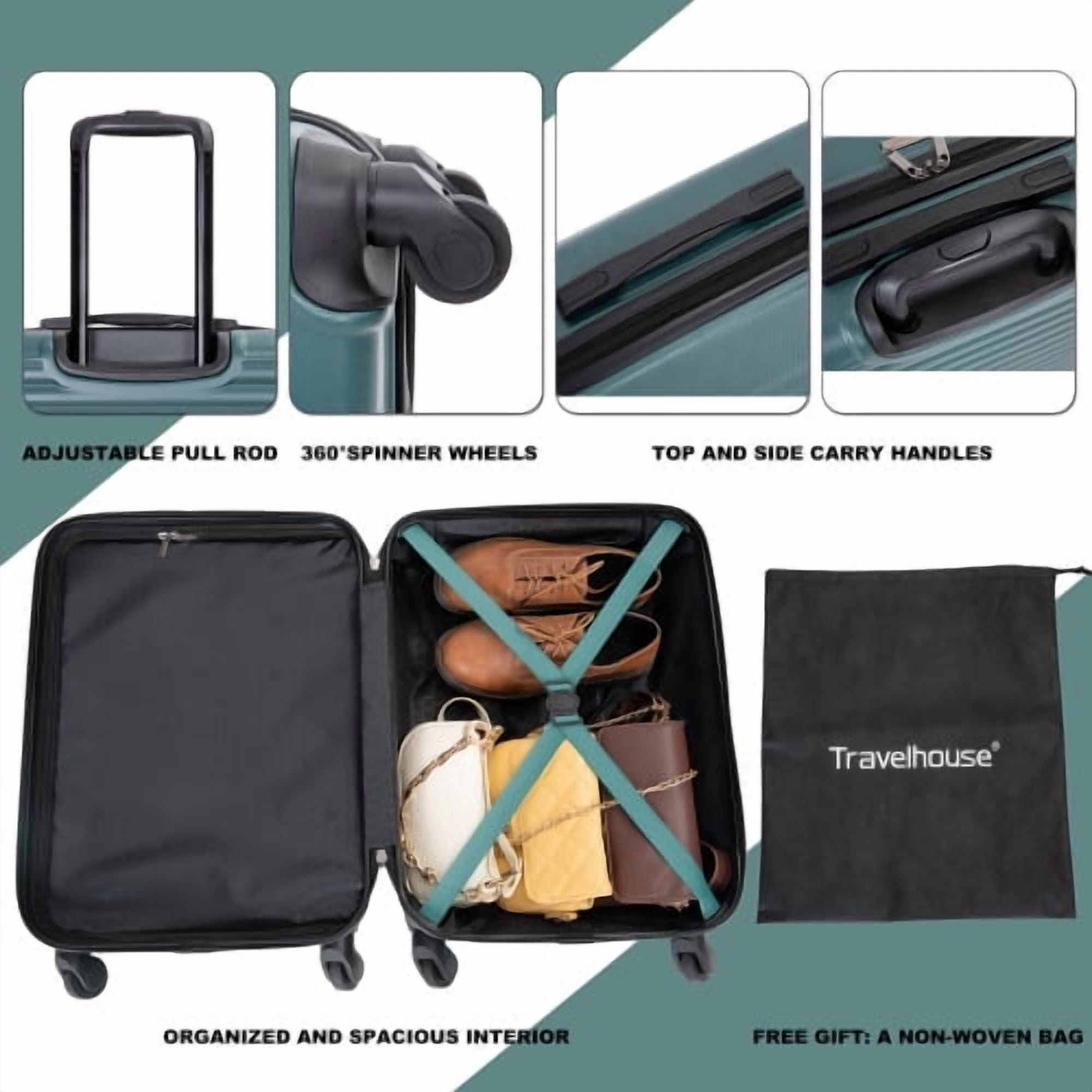 20" Carry On Luggage Hardshell Lightweight Hardside Suitcase with Silent Spinner Wheels, Green