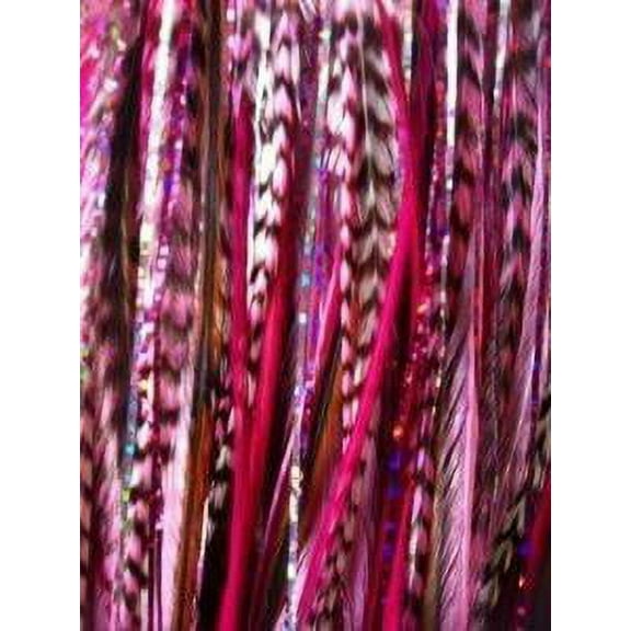 Sexy Sparkles Genuine Feather Hair Extensions with 2 Glitter Strands Bonded Together At the Tip - Set of 5, 7"-11"