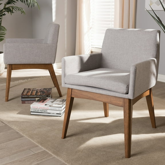 Classic Comfort Dining Armchair - Wood Frame, Fabric Seat, Modern Design, Greyish Beige