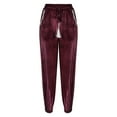 thumbnail image 4 of BLVB Women Casual Elastic High Waist Harem Velvet Pants Loose Fit Side Slit Comfy Velvet Velour Joggers Trousers, 4 of 7