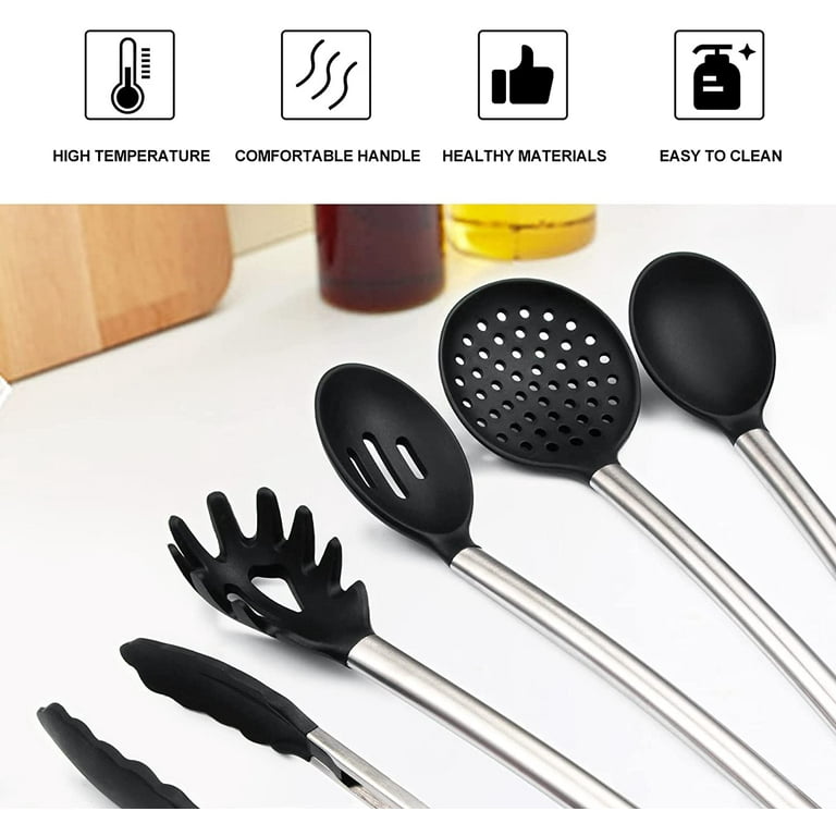 Mounchain 6 Pcs Full Silicone Cooking Utensils BPA Free, Heat Resistant Non  Toxic Non-stick Cookware, Gray