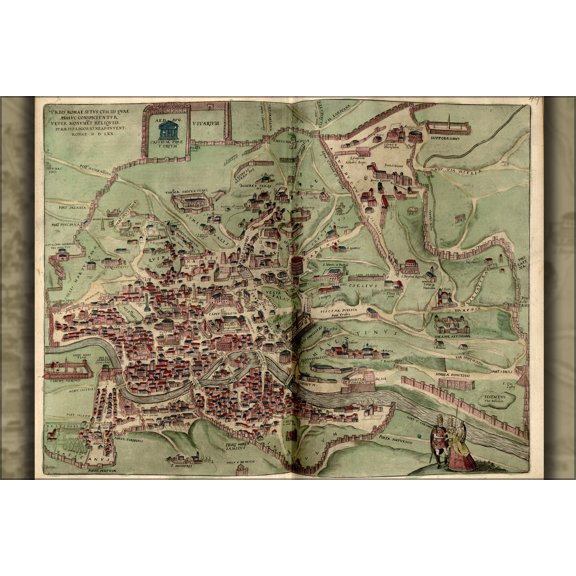 24"x36" Gallery Poster, map of rome 1570