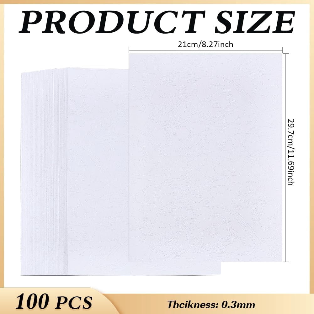 100 Pack 12 Mil Black Presentation Binding Covers 11.7x8.3 Inch A4 Leather Texture Paper Letter Size Un-Punched for Business Documents Reports Proposals Office School Black