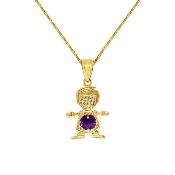 Precious Stars 14K Yellow Gold Round-cut Cubic Zirconia February Birthstone Boy/Son Pendant with 16" Chain Necklace