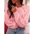 thumbnail image 5 of Womens Fall Down Long Sleeve Knit Winter Raglan Sleeve Round Button-Down Knit Sweater Pink M, 5 of 9