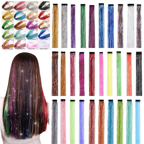 Urbanw Colorful Glitter Hair Tinsel Clip In Extensions 20 Inch Hair Accessories for Girls Women Party Kit 1pc