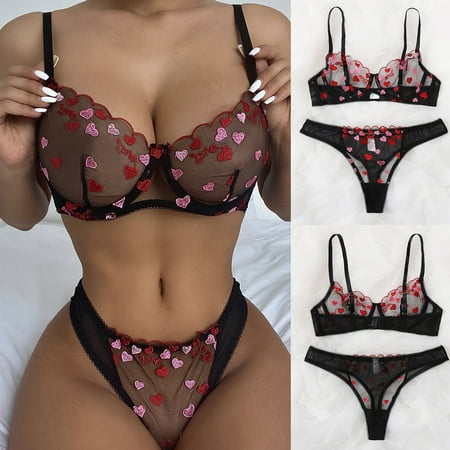 

TOTO Nightgowns For Women Sleepwear For Womens Pajamas For Women Love Embroidery Bra Thong Sleepwear Underwear Women Lingerie