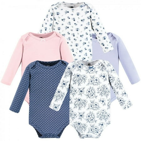 UPC: 0660168187649 | Hudson Baby Infant Girl Cotton Long-Sleeve Bodysuits Blue Toile 5-Pack 0-3 Months