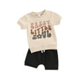 thumbnail image 2 of Aojekbee Toddler Boy Summer Clothes Letter Print Short Sleeve T-Shirt with Elastic Waist Solid Color Shorts 2Pcs Outfit, 2 of 10