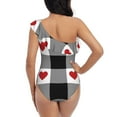 thumbnail image 5 of Easygdp Heart Black Buffalo Plaid Gingham Women's One Shoulder Ruffle Monokini Bathing Suits with Removable Chest Pad, Quick Drying - Large, 5 of 8