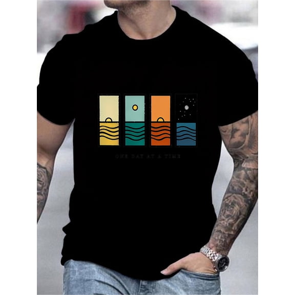 Men's Summer Printed Round Neck Short Sleeve T-Shirt - Suitable for Casual Outings, Sports, and Outdoor Activities - Fun Pattern T-Shirt
