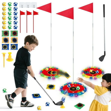 Flooyes 2-in-1 Light-Up Golf Set, With 18 Golf Balls and 3 Golf Hool , Indoor Outdoor Sport Toys Gifts for Boys Girls Aged 3 4 5 6