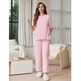 thumbnail image 3 of Ekouaer Lounge Sets for Women Short Sleeve Tops and Long Pants Soft Comfy Pajamas Set 2 Piece Outfits, 3 of 6