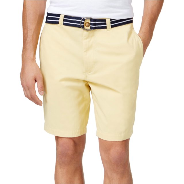 Club Room Pantalones cortos chinos casuales con cinturón y parte delantera plana para hombre, amarillo, 36 Club Room chino
