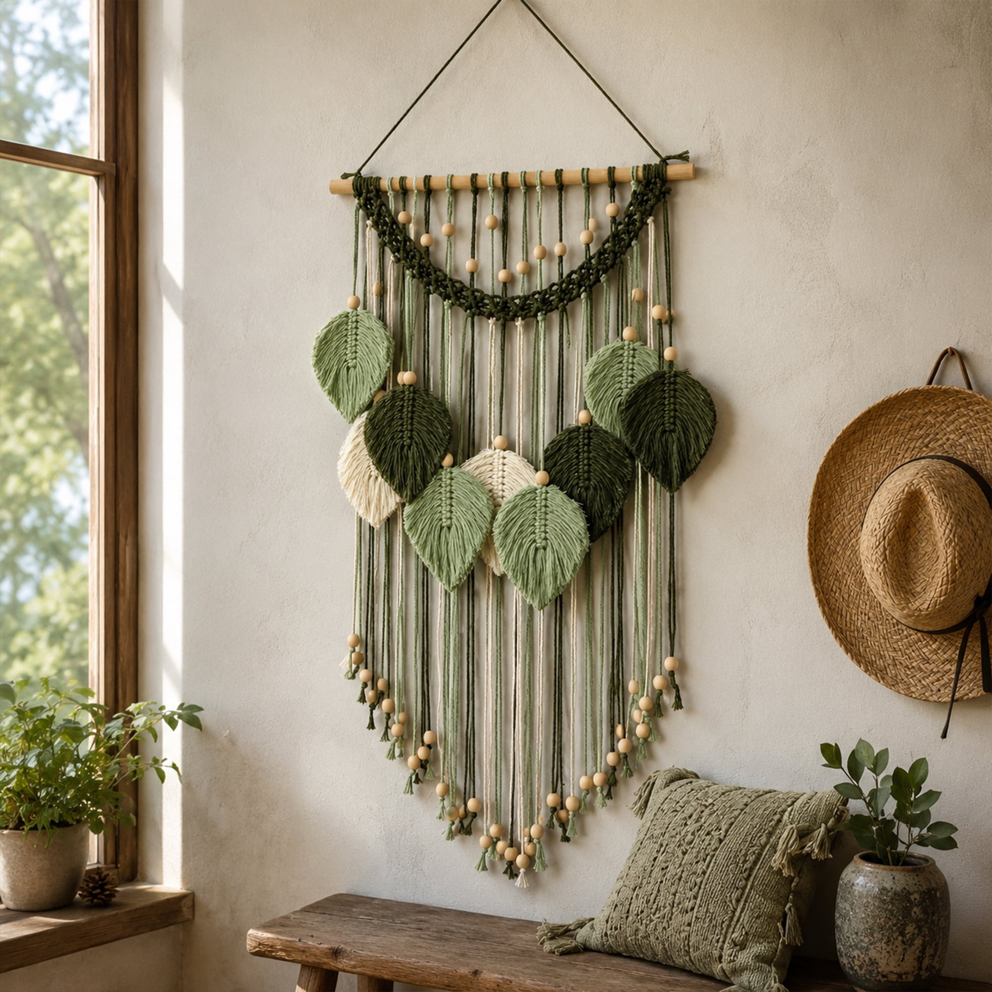 KYNARI Macrame Wall Hanging Leaf Tapestry, Boho Wall Decor for Bedroom Living Room Nursery