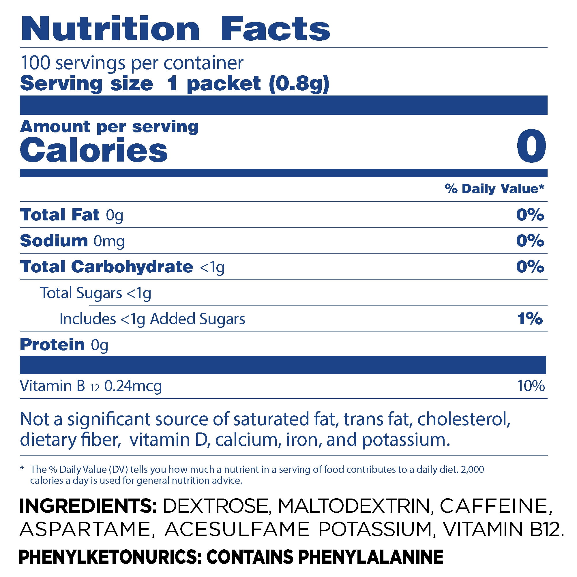 Equal PLUS Sweetener Packets with Caffeine and Vitamin B12, 100 Ct.