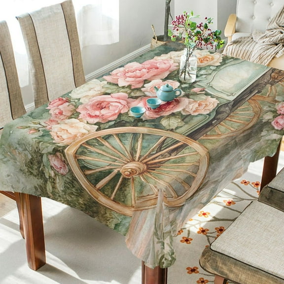 YAZAOO Square Tablecloth Victorian Carriage Roses Printed Pattern Tableclothes