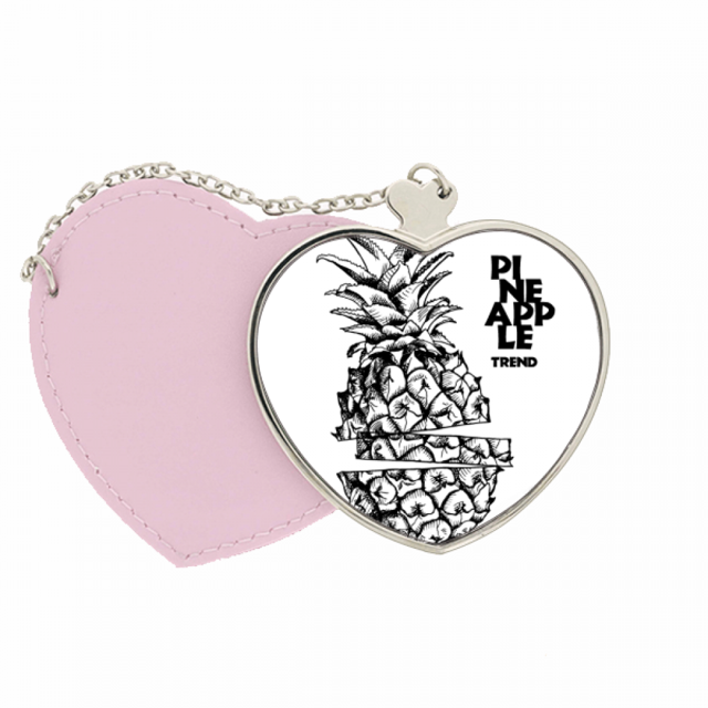 PineFruit Trend Fruit Line Drawing Mirror Travel Purse Makeup Heart Pink