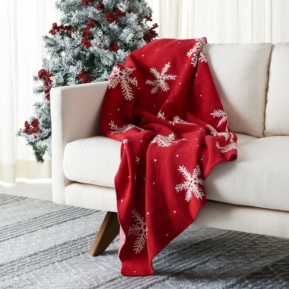 SAFAVIEH Holiday Snow Throw, 50" x 60", Red/White