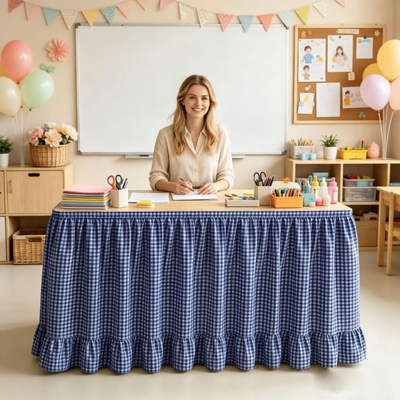 6FT Pencil Table Skirt for Classroom, Teacher Table Skirt Back to School Classroom Table Cover, Rectangular Tablecloth, Preschool Elementary Offices Kindergarten Decor