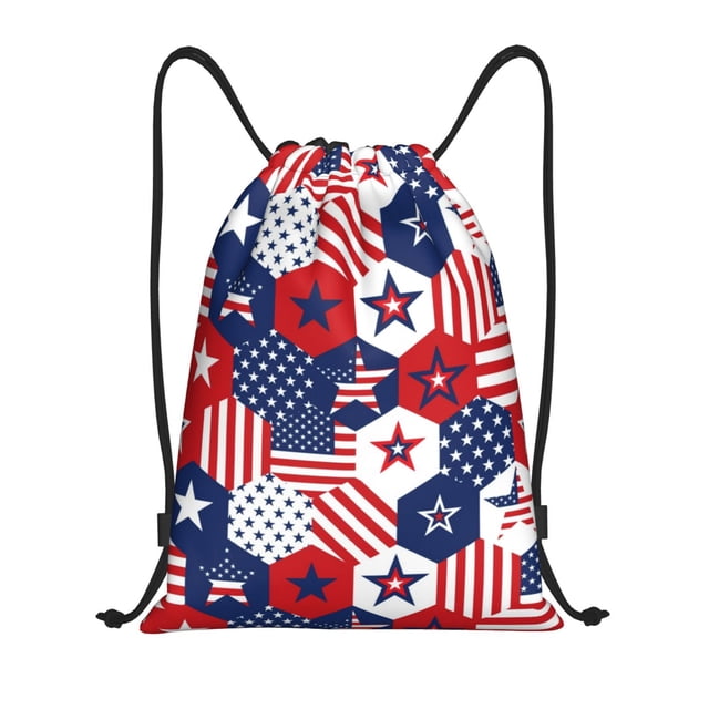 Saiise American Stars2 Pattern Sports Drawstring Backpack - String Swim Gym Bag with Wet Proof Pocket for Women&Men-Medium