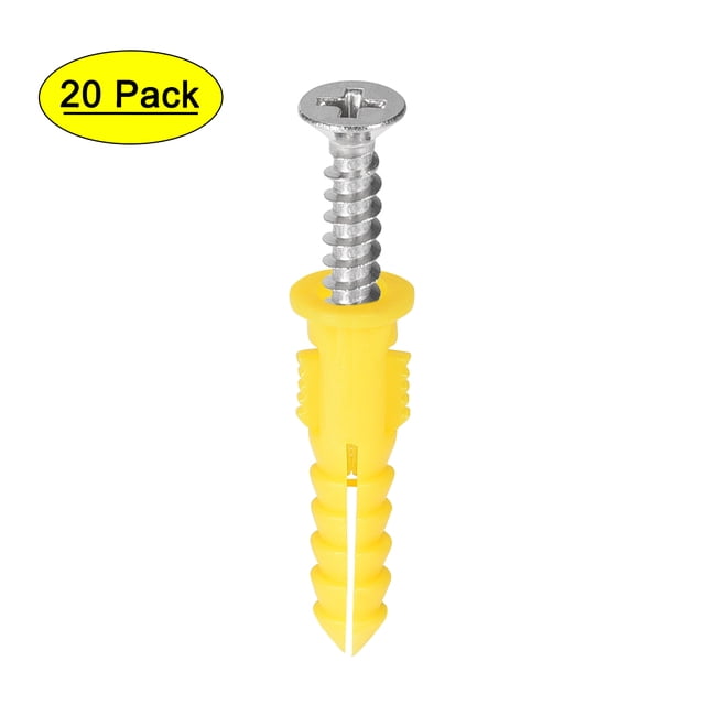 Unique Bargains 6X30mm Plastic Expansion Pipe Column Concrete Anchor Wall Plug Frame Fixings Tube with Screws Yellow 20 pcs
