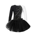 thumbnail image 3 of TiaoBug Kids Girls Figure Skating Ballet Dance Outfits Rhinestone Long Sleeve Leotard Tops with Tutu Skirt Set Black 16, 3 of 7