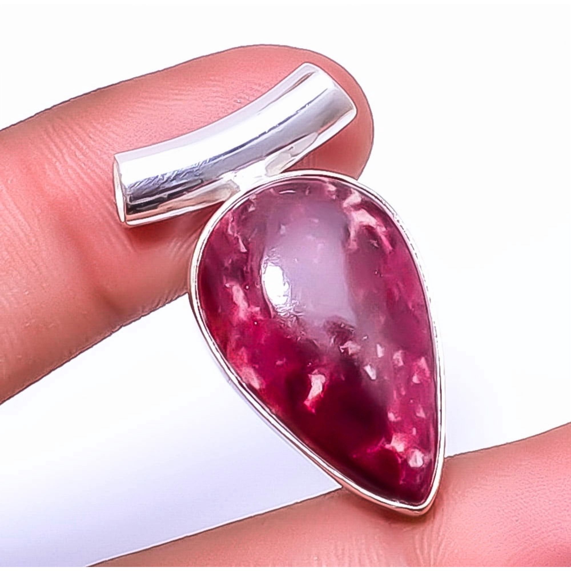 Pink Thulite - Norway Gemstone 925 Sterling Silver Pendant 1.37" P_9210_55_23, Christmas Gift, Gemstone Silver Jewelry, Thulite Pendant, New Year Sale