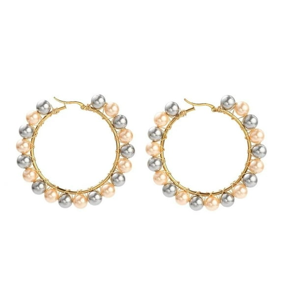 Stainless Steel Hoop Earrings Hypoallergenic Earrings Shell Pearl Ring Gold Z304