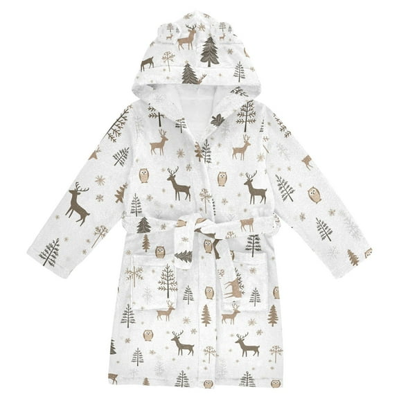 FORMRS Niños Bathrobe Unisex Hooded Robe Soft Plush Pajamas Sleepwear, Size 2-3T, Christmas Forest