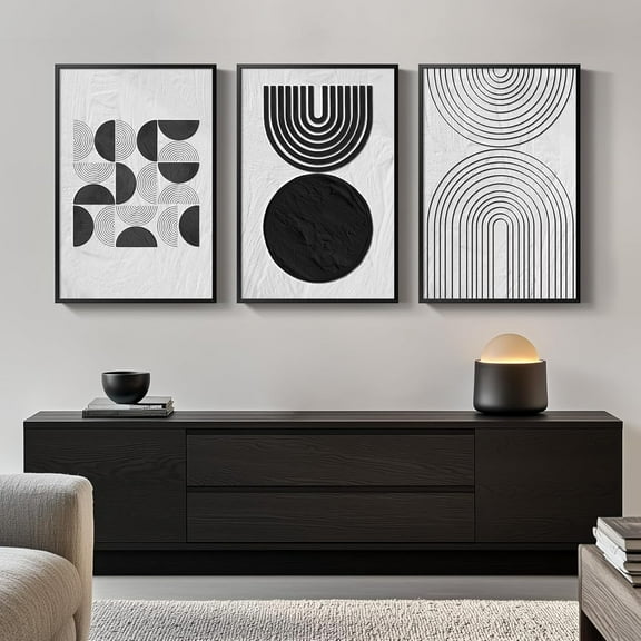 Framed Black and White Abstract Wall Art, 3 Piece Canvas Prints Paintings Artwork for Walls, Modern Minimalist Gold Beige Block Pictures for Living Room Hallway Office Wall Decor 16x24 Inch