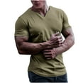 thumbnail image 1 of Camiseta de manga corta ajustada con cuello en V redondo liso informal para hombre Pompotops oipoqjl34164, 1 of 8
