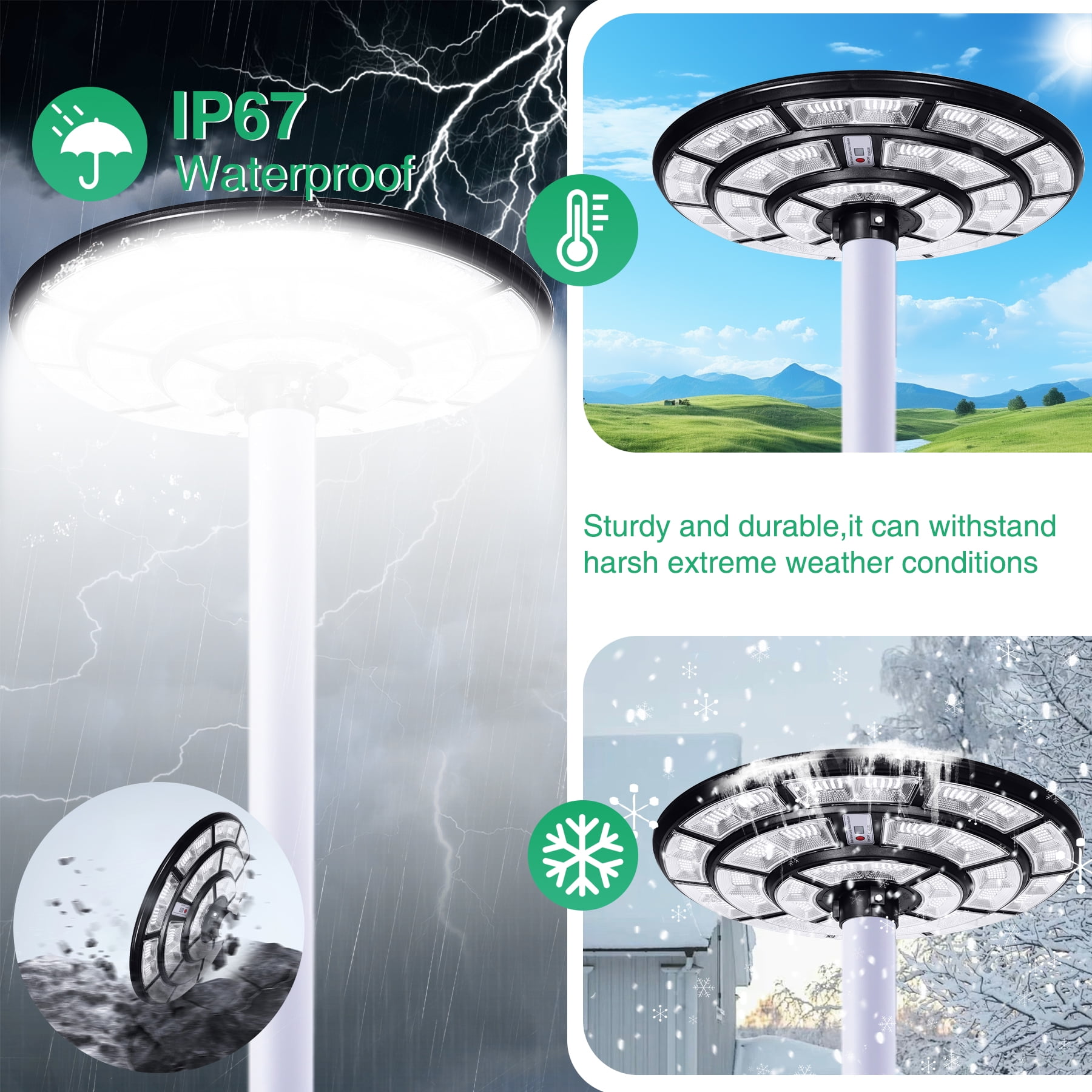 10000W Solar Street Lights Outdoor 360° Wide-Angle, IP66 Waterproof Radar Sensor Solar Parking Lot Light with Remote, 12H Endurance for Garden/Yard/Road (Black)