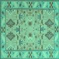 thumbnail image 1 of Ahgly Company Machine Washable Indoor Square Persian Turquoise Blue Traditional Area Rugs, 6' Square, 1 of 4
