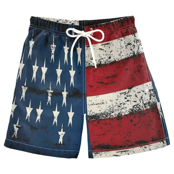 joogoo Kids Boys Swim Trunks Retro American Flag Beach Board Shorts Drawstring Swimsuit Kid Teen L