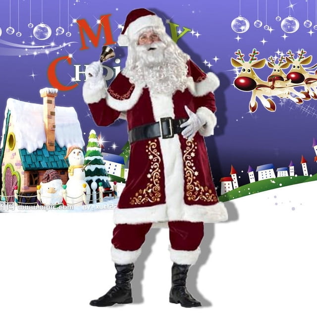 Disfraz navideño para parejas de talla grande M-5XL, disfraz de Papá Noel para hombres y mujeres, traje de actuación escénica navideña con estampado