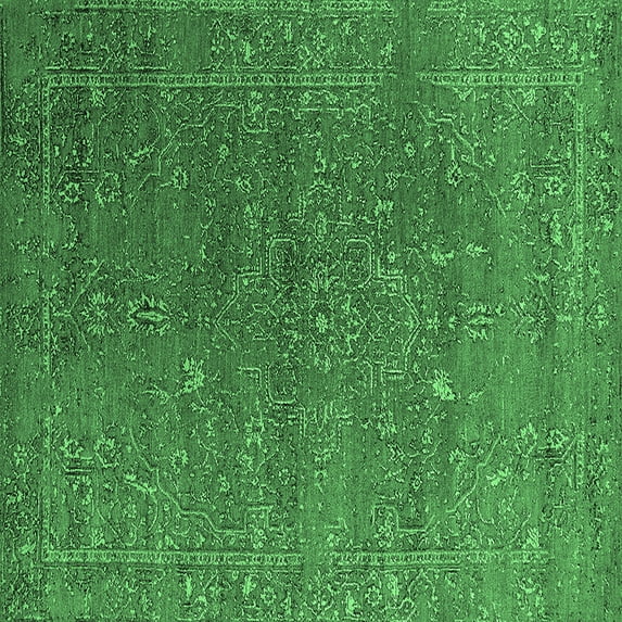 Ahgly Company Indoor Square Oriental Emerald Green Industrial Area Rugs, 4' Square