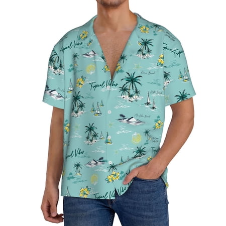 Balery Hawaiian Style Men's Casual Button Down Shirt Short Sleeve Textured Summer Cuban Beach Shirts-Small