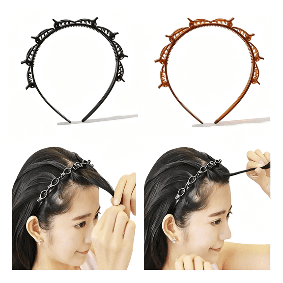 TUWAFE Braided Headbands with Hair Clips for Women and Girls - Thin Plastic Headband with Double Layer Twist,Fashion Hairstyle Hairpin Double Layer Twist Headband with Clips