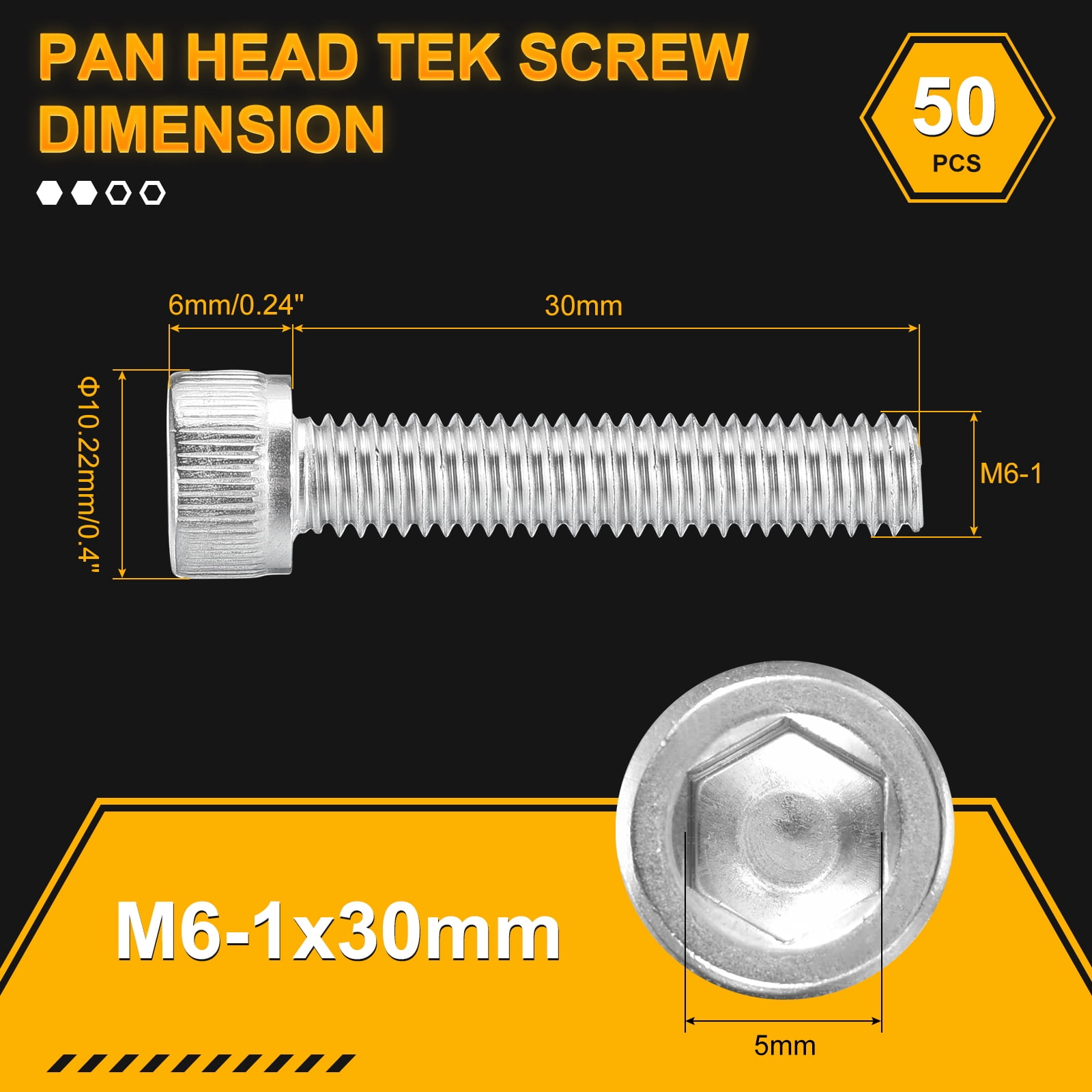 M6-1x30 Socket Head Cap Screws Bolts - 50Pack - Good for Road Bicycle - 304 Stainless Steel - Silver