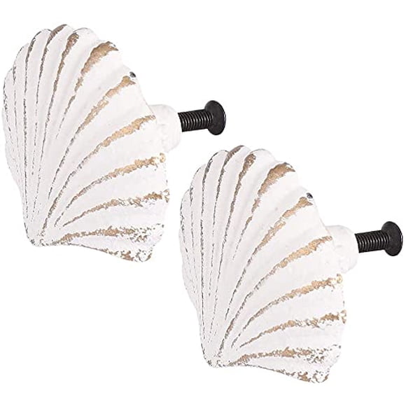 Paquete de 2 pomos para armario Seashell, DDRAY, 6,5 x 5,3 cm, blancos