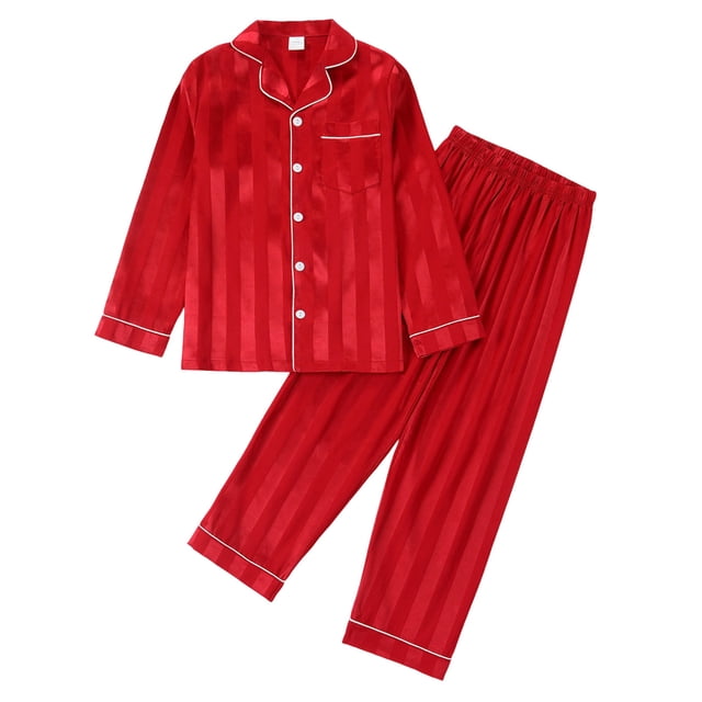 Akiihool Pyjama d'Été pour Fillette, Haut à Manches Longues et Pantalon, Coupe Ajustée, 100 % Coton, Ensemble de Pyjama 2 Pcs (Rouge, 9-10 Ans)