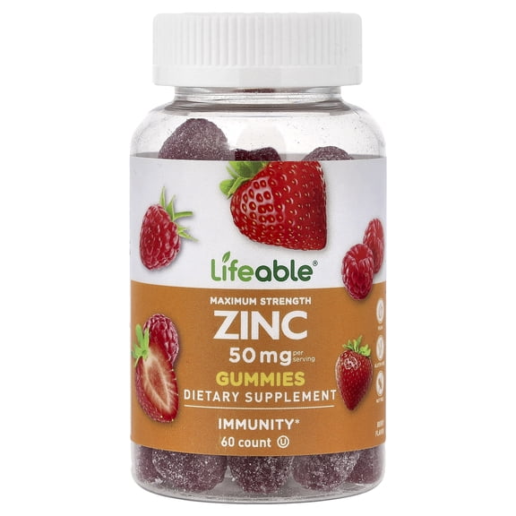 Lifeable Zinc Gummies, Berry, 60 Gummies (25 mg per Gummy)