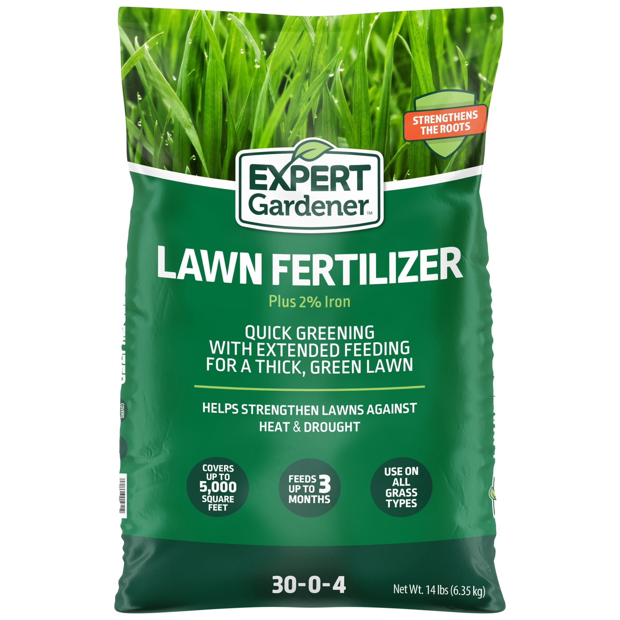Expert Gardener Lawn Food Fertilizer Plus 2% Iron,14 lb. - Covers 5,000 Sq. ft