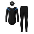 thumbnail image 2 of TiaoBug Gymnastics Leotard for Girls Long Sleeve Dance Unitard Biketard with Leggings Hair Band Set Blue&Black 8, 2 of 5