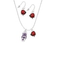 thumbnail image 2 of Delight Jewelry Silvertone Purple Open Plumeria Flower Flip Flop Red Lucky Ladybug Necklace and Dangle Earrings Set, 2 of 6