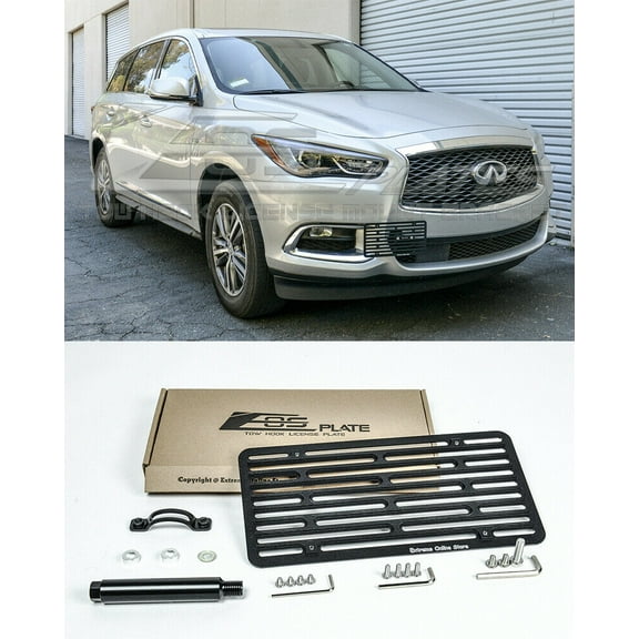 Extreme Online Store Replacement for 2013-2020Infiniti QX60 | EOS Plate Version 2 Front Bumper Tow Hook License Relocator Mount Bracket Tow-309-V2 (Full Size) 